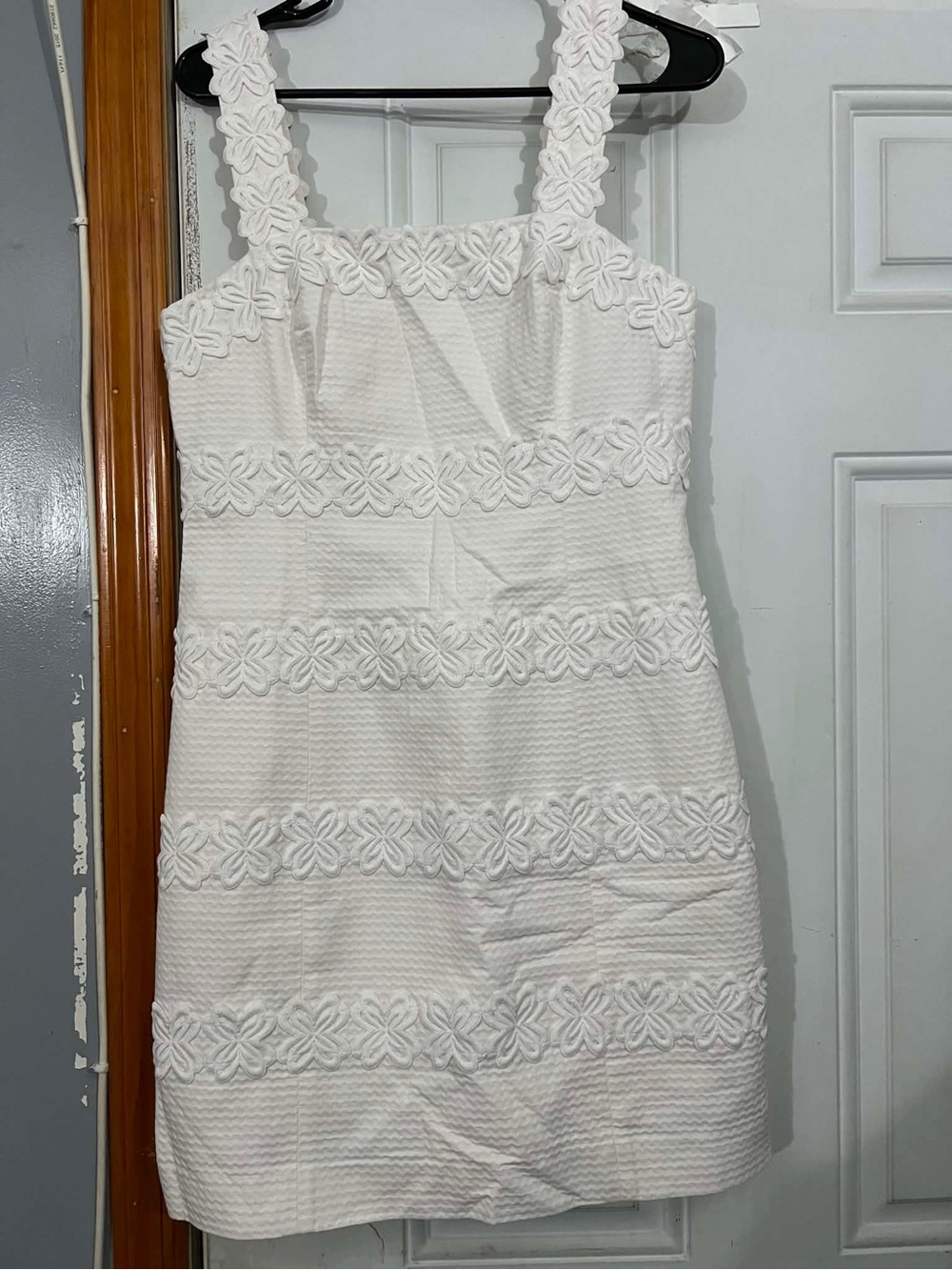 Lilly Pulitzer White Floral-Trim Textured Mini Dress Size 8